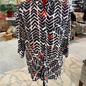 Chevron Patterned Blouse - Black, White, Red